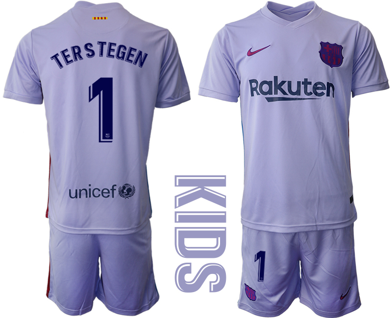 Youth 2021-2022 Club Barcelona away purple #1 Soccer Jersey->youth soccer jersey->Youth Jersey